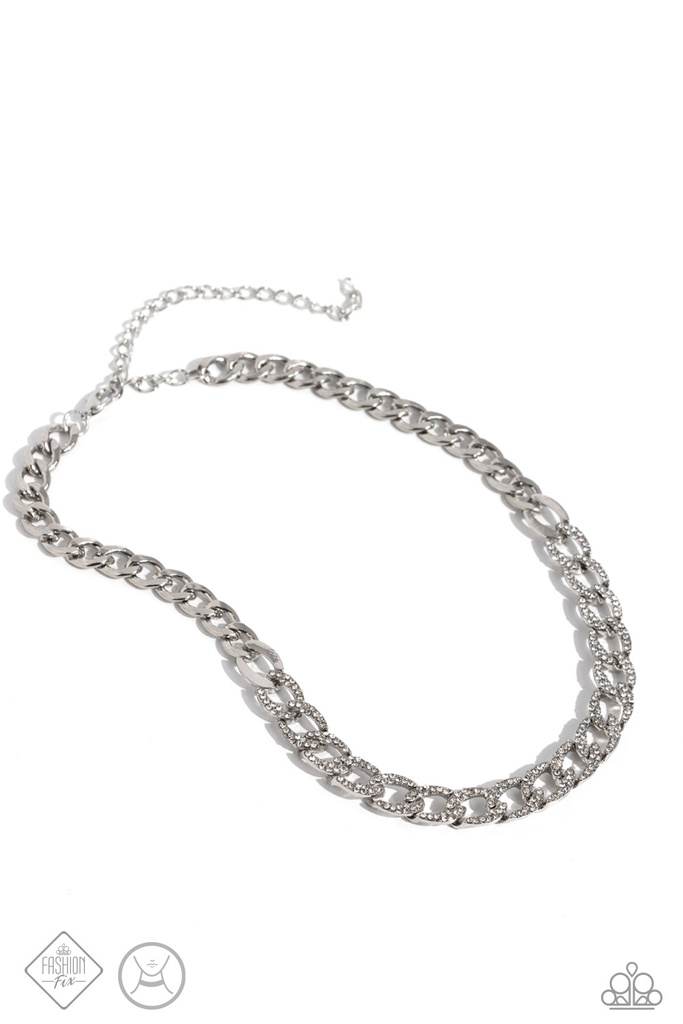 Chain Jewelry Set with White Crystals and Opalescent Gem